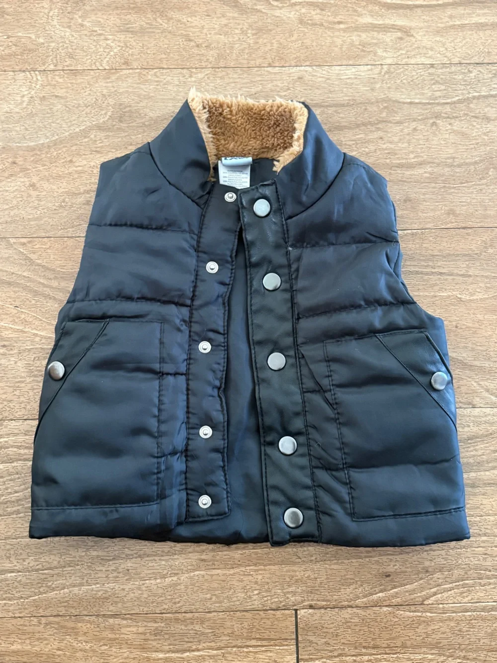 Children's Black Puffer Jacket with Snap Front